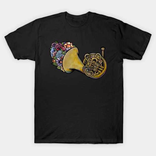 Floral French Horn T-Shirt by bubbsnugg